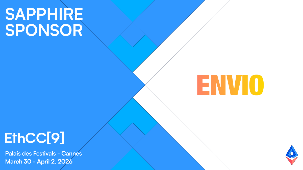 Envio Sapphire Sponsor banner for EthCC[9] at Palais des Festivals Cannes, March 30 to April 2, 2026