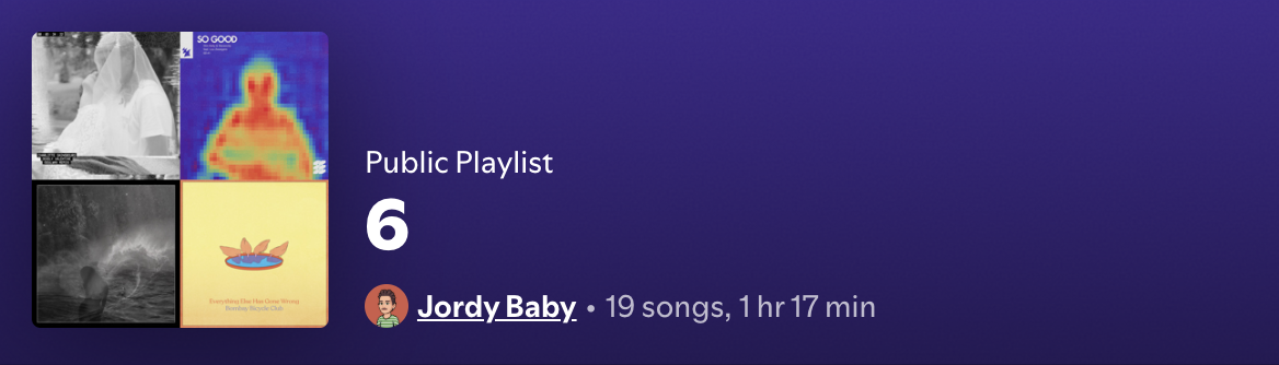 Spotify public playlist by Jordy Baby with 19 songs and 1 hr 17 min runtime